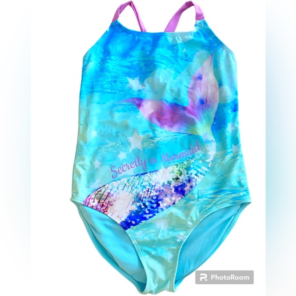 Wonder Nation Girl’s 14/16 XL Mermaid Swim Suit Bathing Suit One Piece - Picture 3 of 5